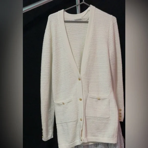 Ronny Kobo Beige V-Neck Long Sleeve Cardigan Sweater OS